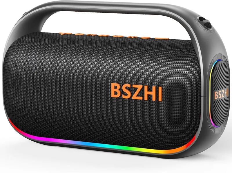BSZHI ▫️ Altifalantes Bluetooth portáteis com dois subwoofers de 80 W, altifalante grande estéreo com graves potentes, som portátil, IPX6, sem fios, TWS, para uso ao ar livre, festas, (Preto)