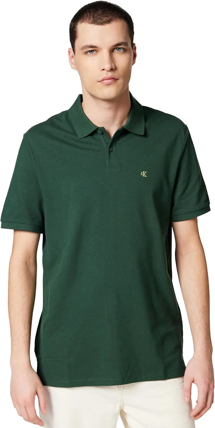 Calvin Klein ▫️ Camisa pólo de algodão Monogram Pique de manga curta para homem