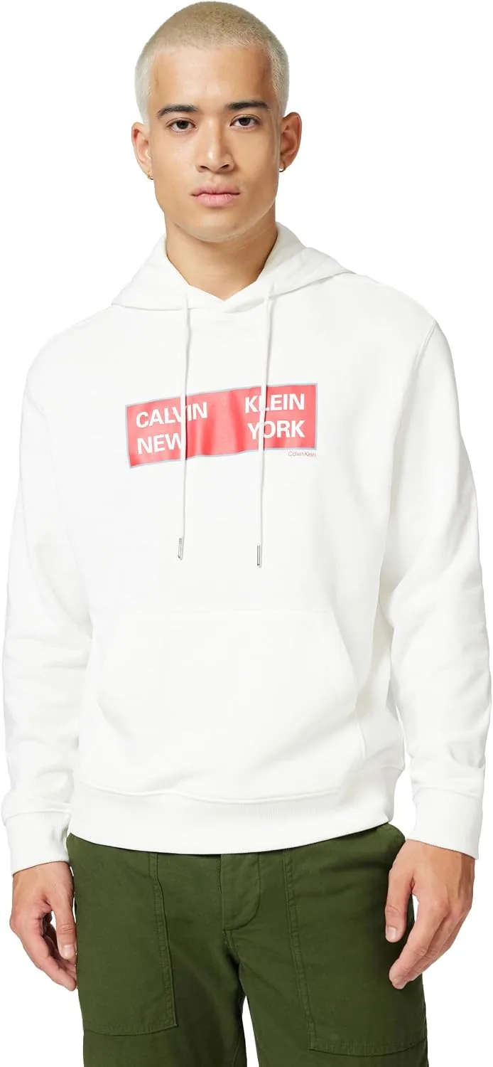Calvin Klein ▫️ Hoodie para homem, em tecido felpudo, com padrão gráfico, corte regular