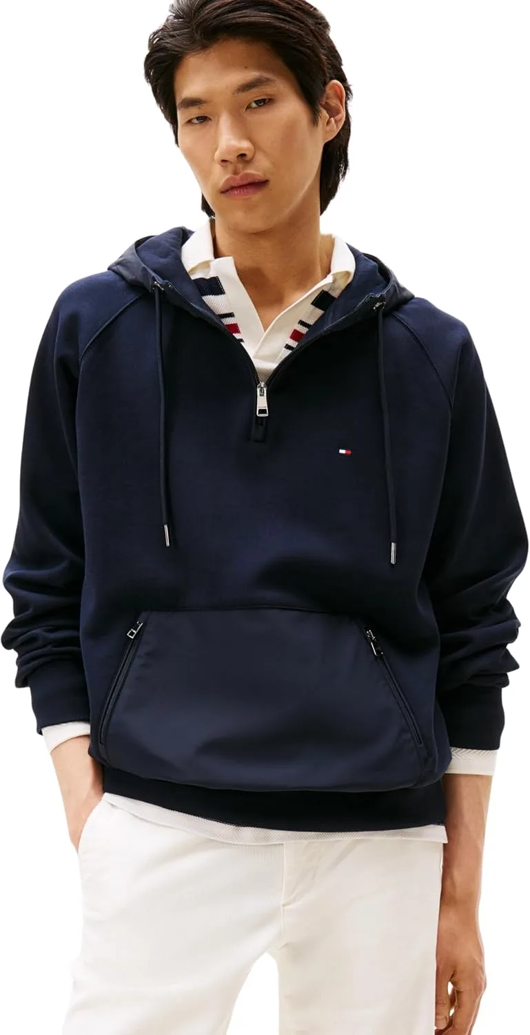 Tommy Hilfiger ▫️ Mix Media 1/4 Zip Hoody Mw0mw41327 Camisola com capuz para homem