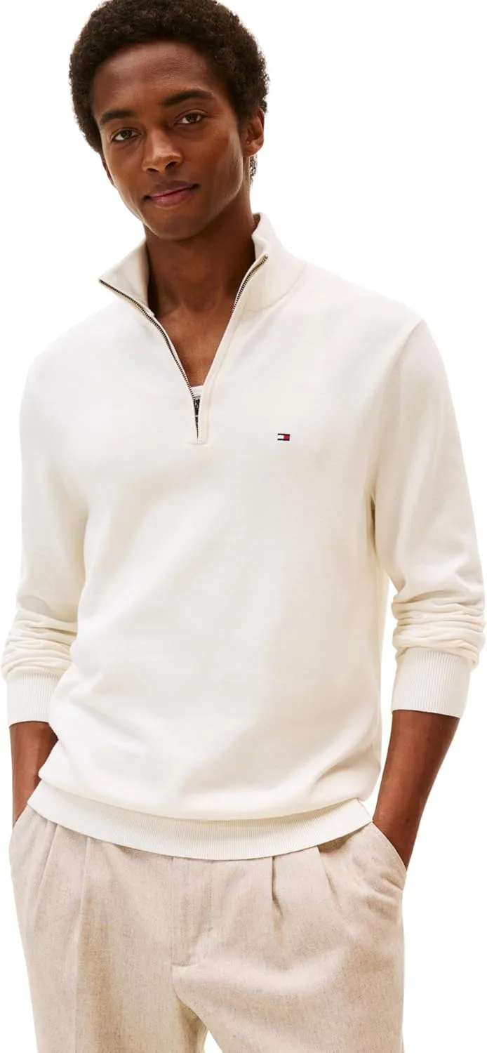 Tommy Hilfiger ▫️ Pulôver Essential Cotton Mock Zip Half Zip para homem