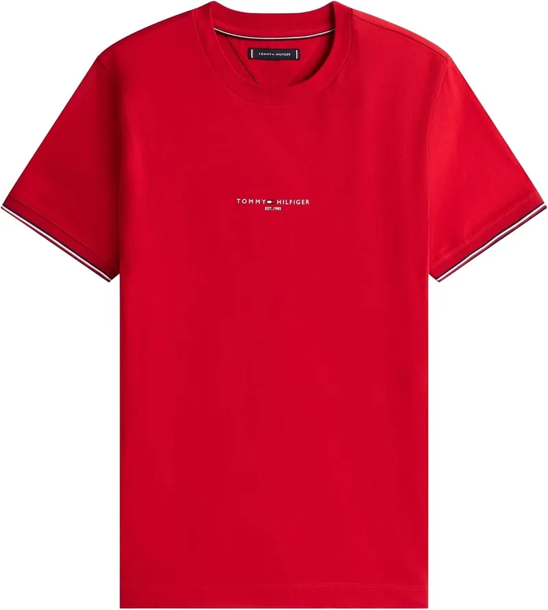 Tommy Hilfiger ▫️ Camiseta de manga curta para homem com logótipo «Tipped» e gola redonda