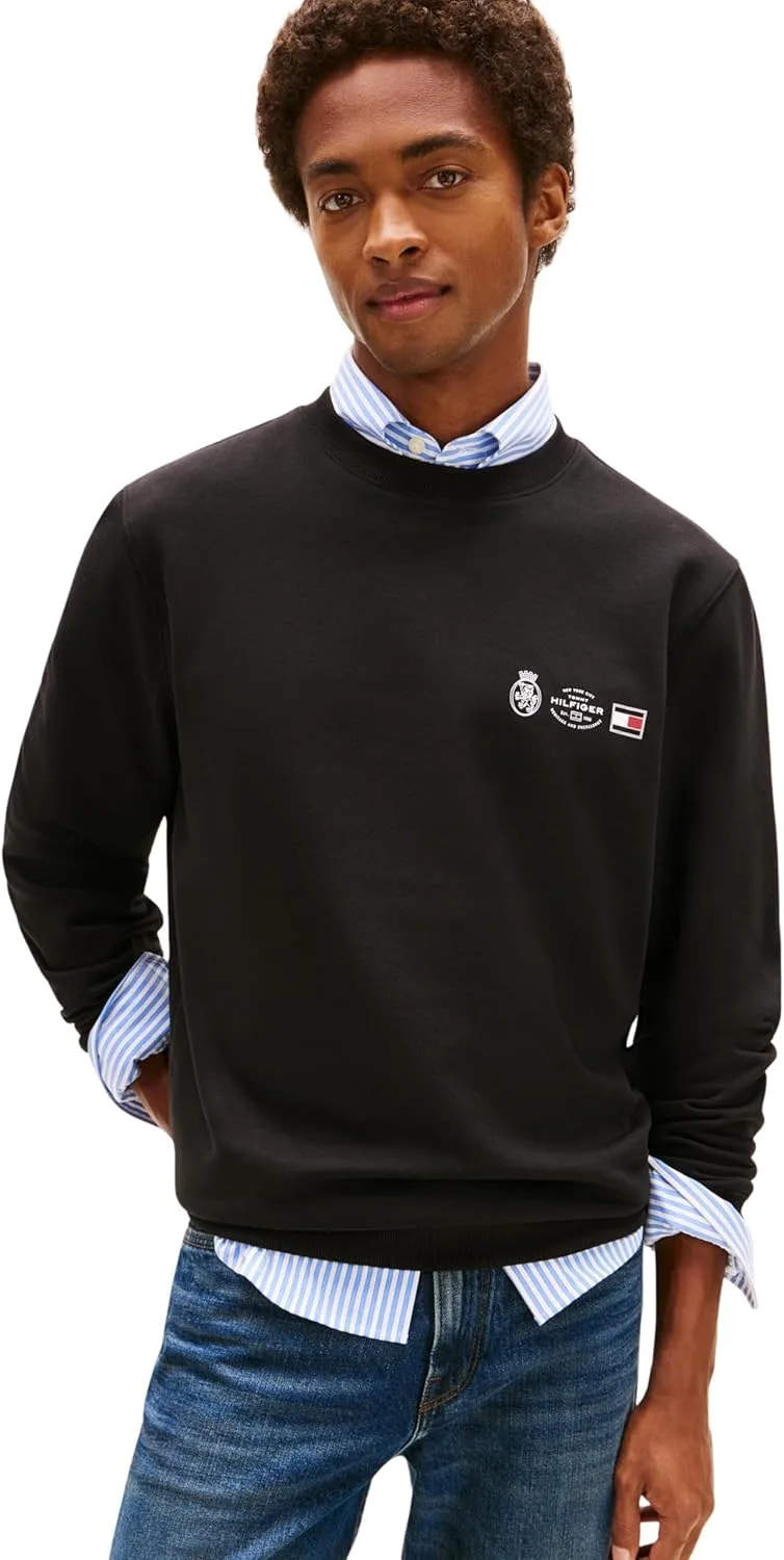 Tommy Hilfiger ▫️ Small Crest Outline Crew Neck Mw0mw40863 Sweatshirt sem botões para homem
