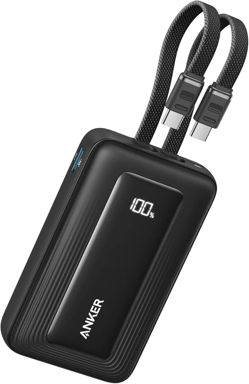 Anker ▫️ Power Bank Zolo, carregamento rápido de até 45 W, bateria externa de 20 000 mAh com dois cabos USB-C integrados, 1 porta USB-C e 1 porta USB-A, para iPhone séries 17/16, Samsung, MacBook, iPad e muito mais.