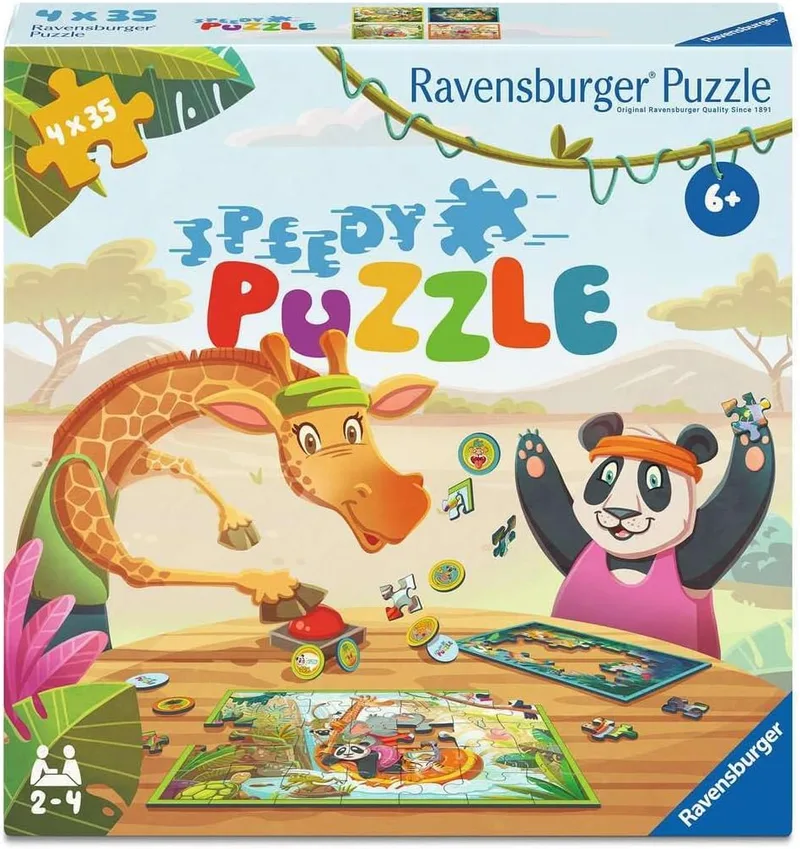 Ravensburger ▫️ Speedy Puzzle - 12004171 - 4 puzzles de 35 peças e 32 fichas rápidas. Quem é o mais rápido e GANHA? Para 2 a 4 jogadores a partir dos 6 anos.