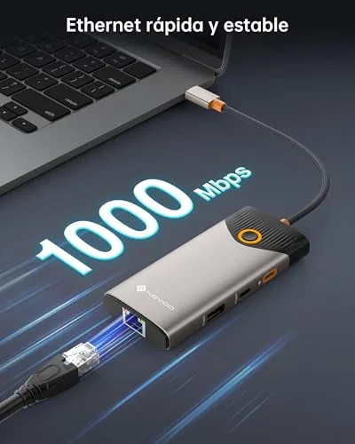 NOVOO ▫️ Hub USB-C 7 em 1, Estação de Acoplamento HDMI 4K a 60, Ethernet, PD 100 W 5