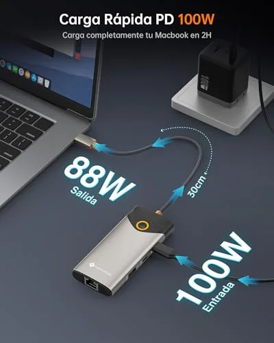 NOVOO ▫️ Hub USB-C 7 em 1, Estação de Acoplamento HDMI 4K a 60, Ethernet, PD 100 W 6