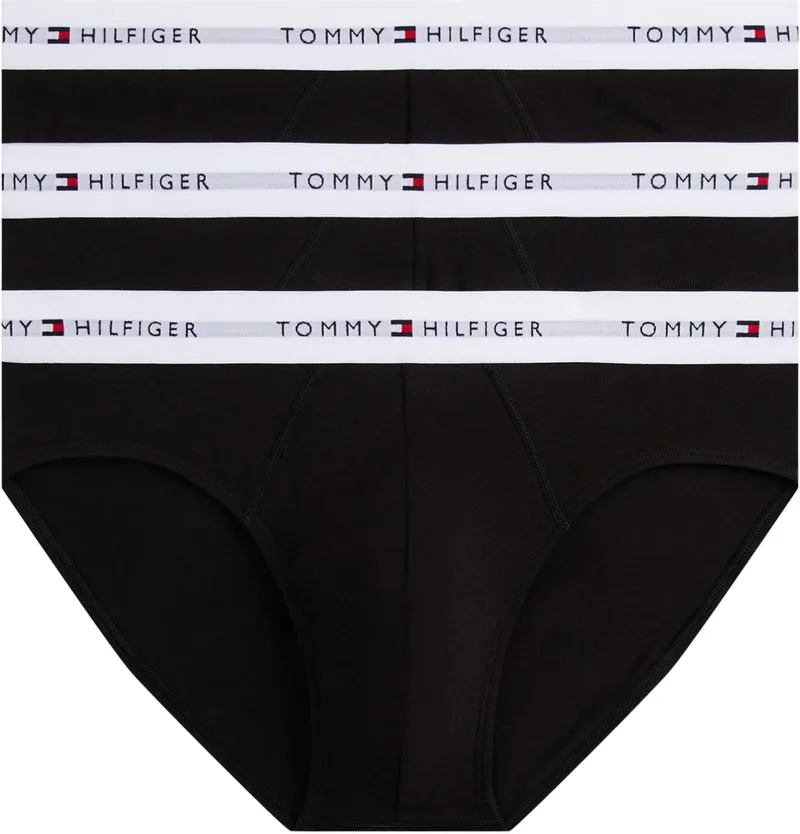 Tommy Hilfiger ▫️ Cuecas de anca para homem, embalagem de 3 com cintura com logótipo