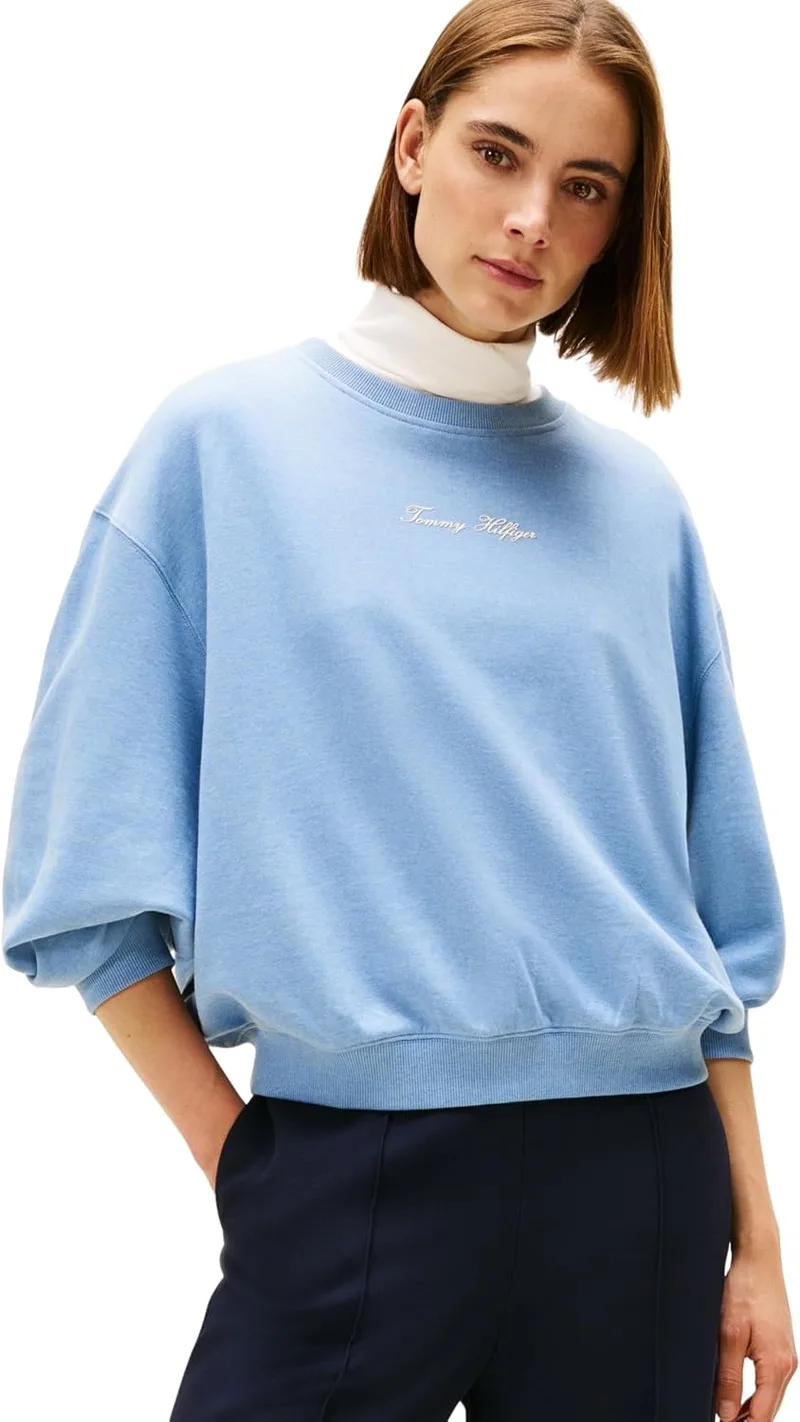 Tommy Hilfiger ▫️ Classic Script Terry Sweatshirt Ww0ww48269 Camisola sem botões para mulher
