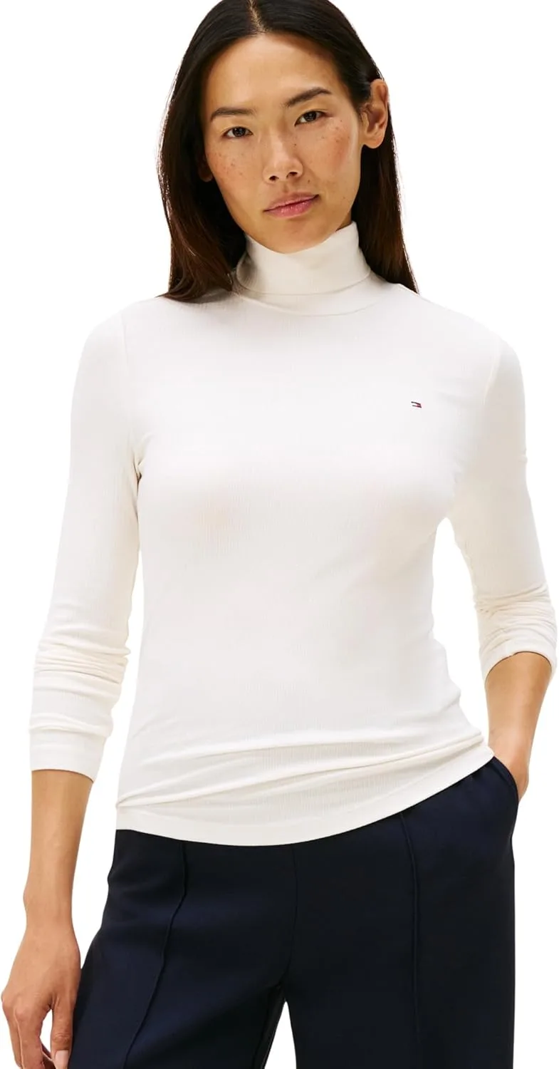Tommy Hilfiger ▫️ Mulher - Camisola Slim Rib com Gola Enrolada