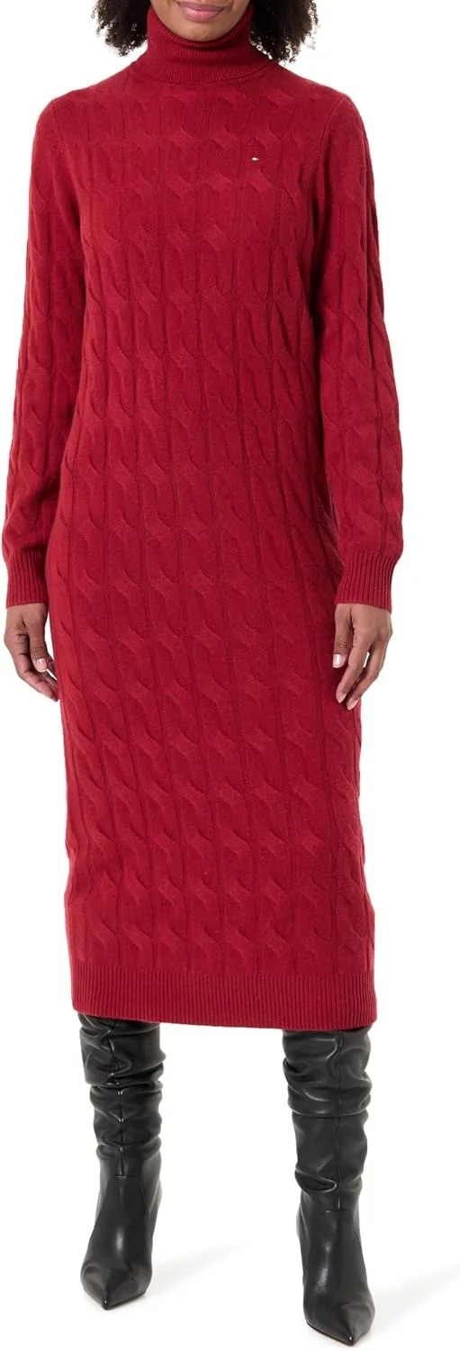 Tommy Hilfiger ▫️ Soft Wool Cable Roll-nk LS Dress Ww0ww46429 Vestido tipo camisola para mulher