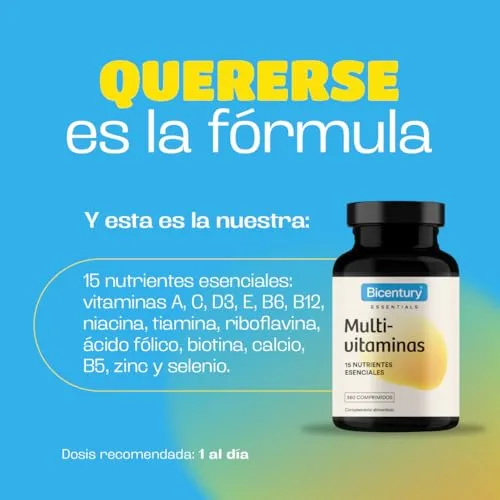 Bicentury ▫️ Multivitaminas e Minerais - 15 nutrientes essenciais, vitaminas A, B, C, D, E e K, zinco, selénio, cálcio e muito mais. Sem alergénios. 360 comprimidos, até um ano de produto no formato familiar. 4