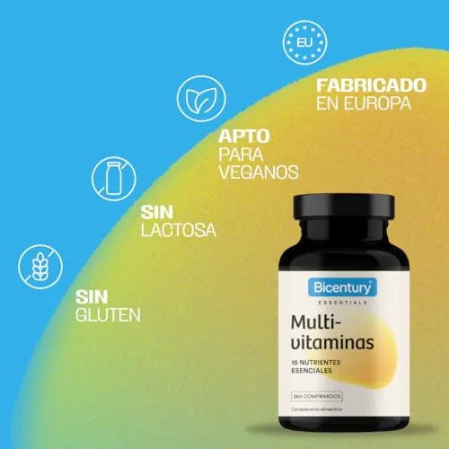 Bicentury ▫️ Multivitaminas e Minerais - 15 nutrientes essenciais, vitaminas A, B, C, D, E e K, zinco, selénio, cálcio e muito mais. Sem alergénios. 360 comprimidos, até um ano de produto no formato familiar. 5