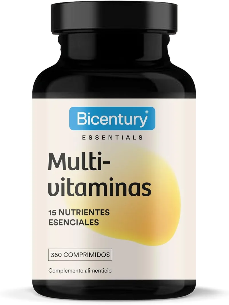 Bicentury ▫️ Multivitaminas e Minerais - 15 nutrientes essenciais, vitaminas A, B, C, D, E e K, zinco, selénio, cálcio e muito mais. Sem alergénios. 360 comprimidos, até um ano de produto no formato familiar.