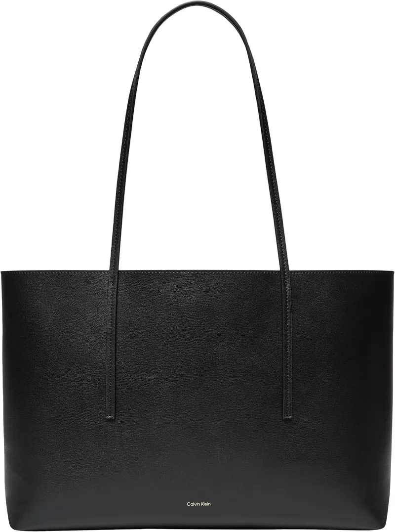 Calvin Klein ▫️ Mala Tote para mulher com logótipo em folha metálica e bolsa removível, Preto (Black/Toasted Coconut), Tamanho Único
