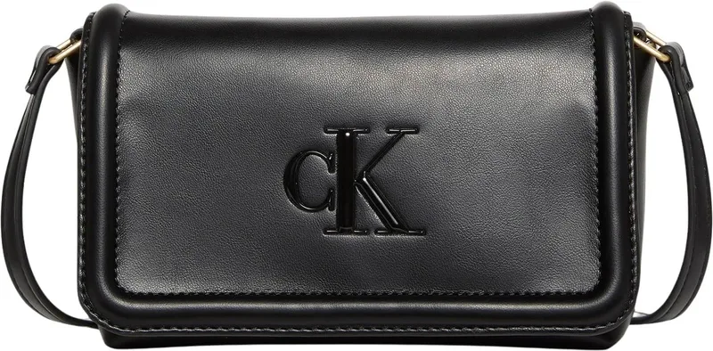 Calvin Klein ▫️ Mala a tiracolo cruzada com aba CK para mulher, cor preta (preto), tamanho único, Preto (Preto), One Size
