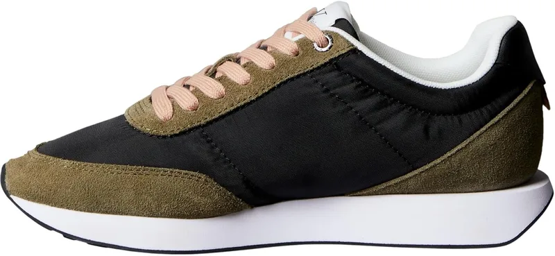 Calvin Klein ▫️ Ténis Runner para mulher, estilo retro, com atacadores, cano baixo, multicolorido (Preto/Capers), 35