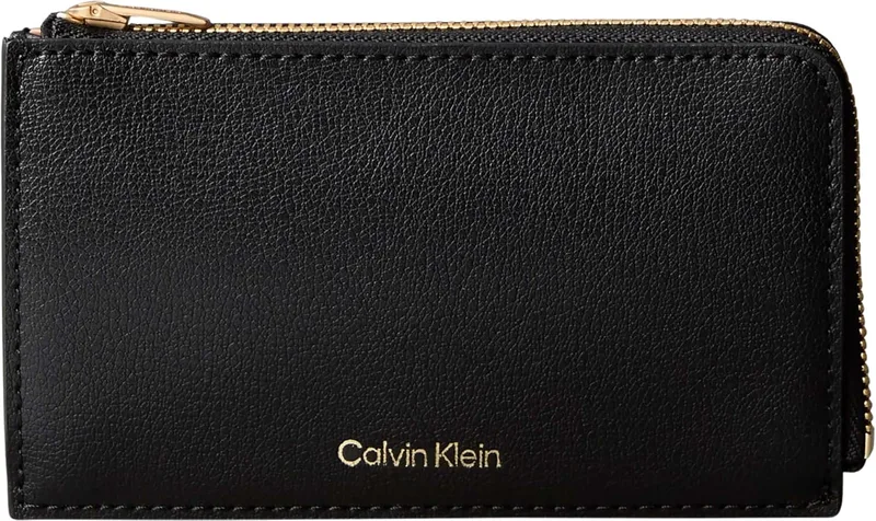 Calvin Klein ▫️ Porta-cartões para mulher com logótipo e fecho de correr, preto (Black/Toasted Coconut), tamanho único