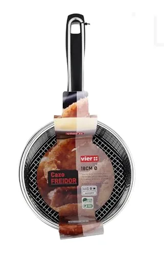 VIER ▫️ Panela de fritura por indução em alumínio antiaderente, Ø 18 cm, capacidade de 2,15 litros (72,8 Oz), base para indução compatível com todos os tipos de fogões, pega ergonómica isolante, bico de servir. 3