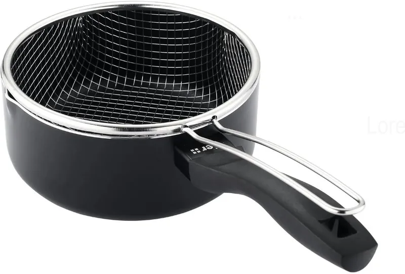 VIER ▫️ Panela de fritura por indução em alumínio antiaderente, Ø 18 cm, capacidade de 2,15 litros (72,8 Oz), base para indução compatível com todos os tipos de fogões, pega ergonómica isolante, bico de servir.