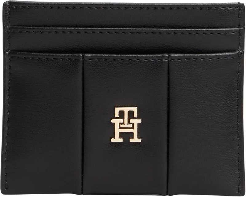 Tommy Hilfiger ▫️ TH Icon CC Holder AW0AW17745 - Porta-cartões acolchoado para mulher, Cor Preto (Preto), Tamanho único, Preto (Preto), Tamanho único