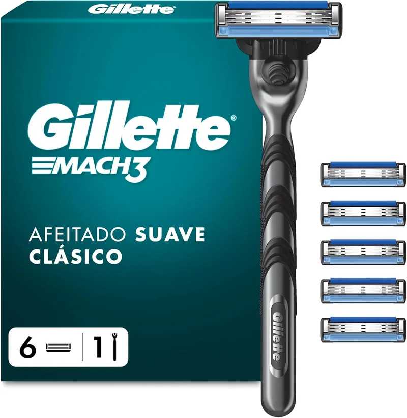 Gillette ▫️ Mach3 – Máquina de barbear para homem com 6 lâminas de substituição