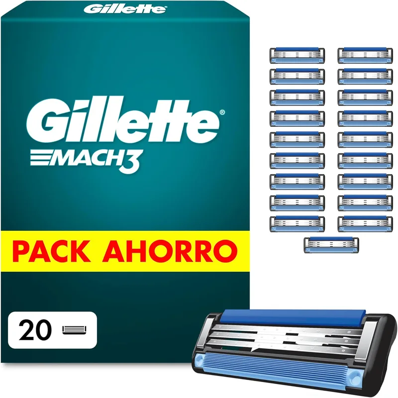 Gillette ▫️ Mach3 Base Lâminas de barbear para homem, embalagem de 20
