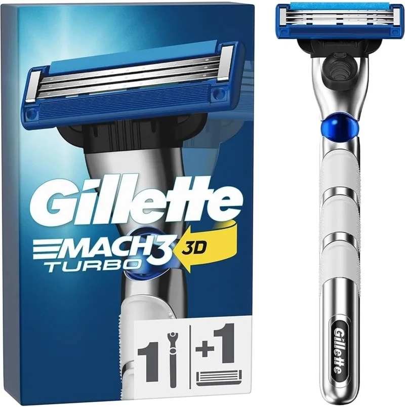Gillette ▫️ Mach 3 Turbo - Máquina de barbear para homem, em metal, cor cinzenta