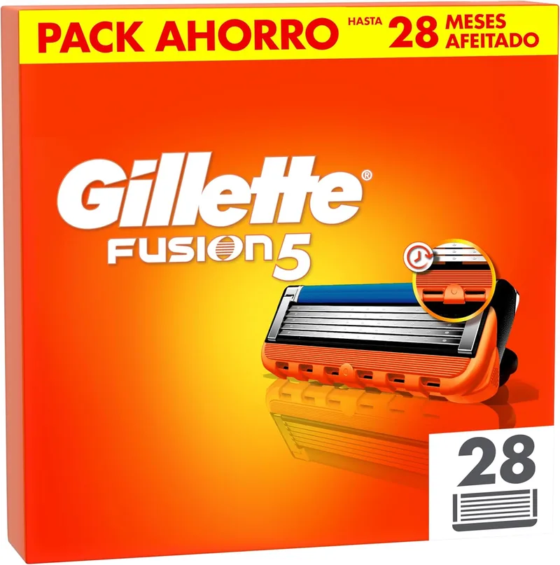 Gillette ▫️ Fusion5 Razor Refil, 28 unidades de lâminas de barbear com 5 lâminas, tira de gel lubrificante e aparador de precisão