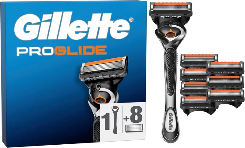 Gillette ▫️ Proglide Men's Razor com recargas, 1 cabo com tecnologia Flexball e 8 lâminas de barbear com lubrificação dupla e aparador de precisão