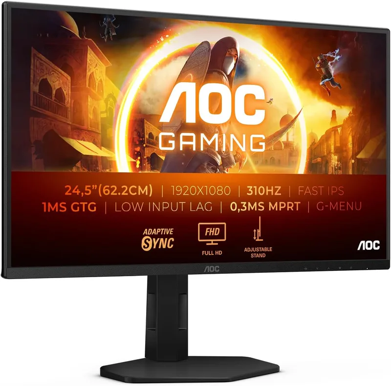 AOC ▫️ Monitor para jogos 25G4SXU de 25 polegadas, 310 Hz, painel IPS rápido, 0,3 HDR400, sincronização adaptativa, compatível com G-Sync, ajustável em altura, (1920x1080 HDMI 2X 2.0 DP 1x 1.4 USB Hub) Preto