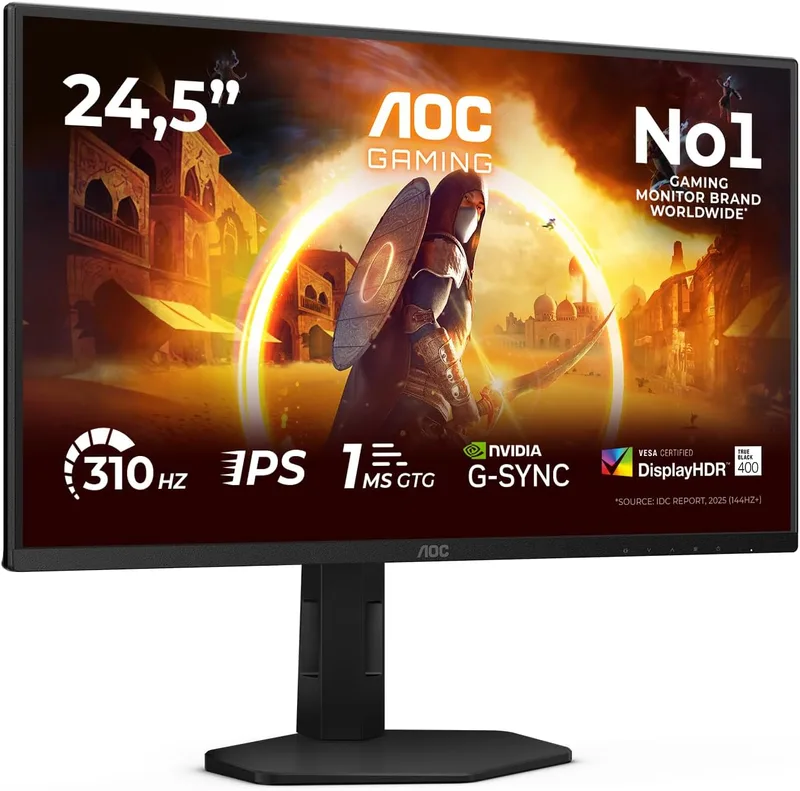 AOC ▫️ Monitor de jogos 25G4SXU de 25 polegadas, 310 Hz, painel Fast IPS, 1 ms GtG, HDR400, Compatível com G-Sync, Altura Ajustável, (1920x1080, 2x HDMI 2.0, 1x DP 1.4, Hub USB) Preto