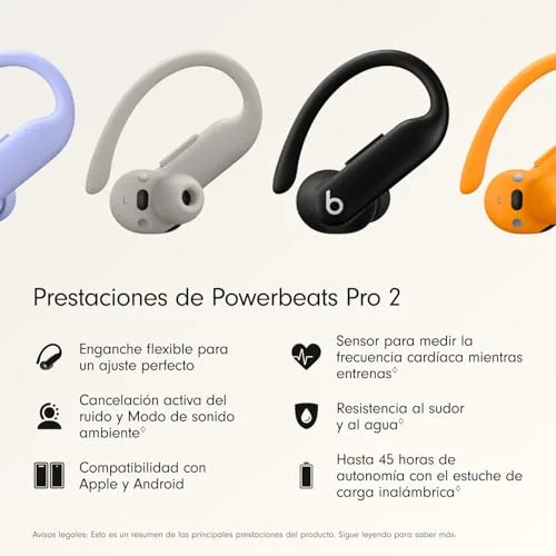 Beats ▫️ Powerbeats Pro 2 Auscultadores Bluetooth sem fios – Cancelamento ativo de ruído, classificação IPX4, até 45 horas com o estojo de carregamento, compatíveis com Apple e Android – Preto Azeviche 2