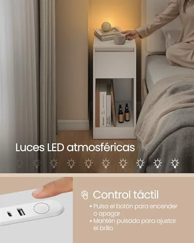 VASAGLE ▫️ 2 Mesinhas de cabeceira estreitas, com iluminação LED 4