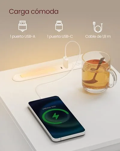 VASAGLE ▫️ 2 Mesinhas de cabeceira estreitas, com iluminação LED 5