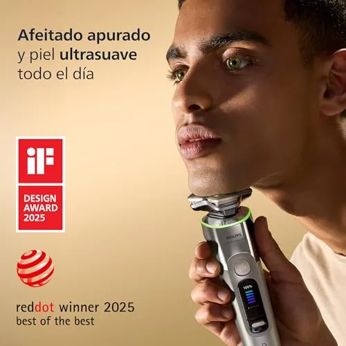 PHILIPS ▫️ i9000 Prestige Ultra, Máquina de barbear elétrica para homem, Máquina de barbear para uso a seco e a húmido, SkinIQ Pro, Base de carregamento, Recarregável, Estojo, Centro de limpeza, Aparador, Aparador nasal, XP9404/38 2
