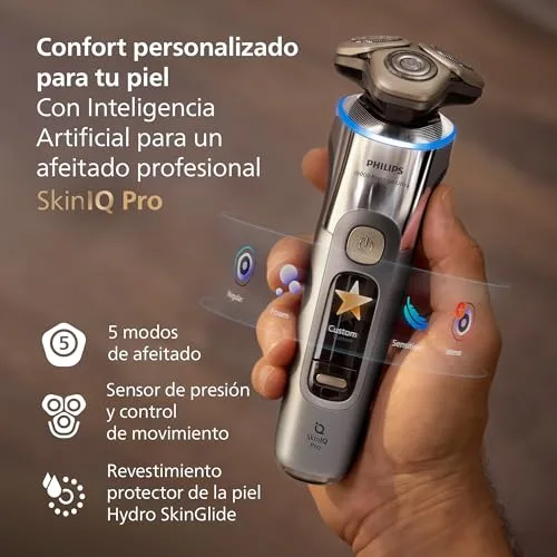 PHILIPS ▫️ i9000 Prestige Ultra, Máquina de barbear elétrica para homem, Máquina de barbear para uso a seco e a húmido, SkinIQ Pro, Base de carregamento, Recarregável, Estojo, Centro de limpeza, Aparador, Aparador nasal, XP9404/38 6