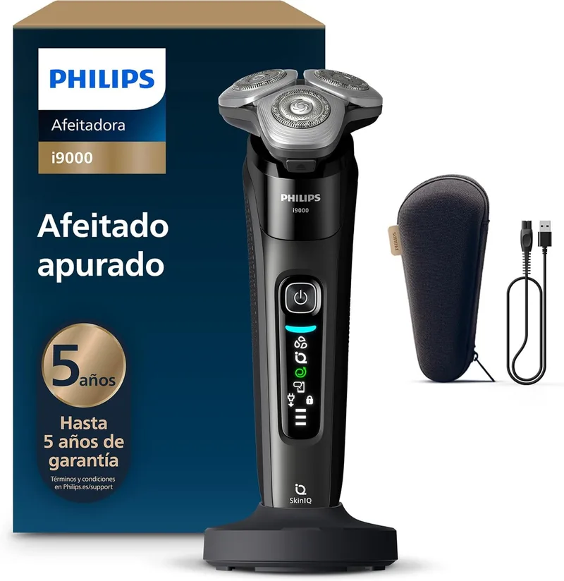 Philips ▫️ i9000, máquina de barbear eléctrica para homem, máquina de barbear a seco e a húmido, tecnologia SkinIQ, base de carregamento, recarregável, estojo de viagem, X9000/10