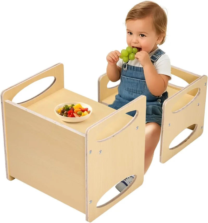 VEVOR ▫️ Conjunto de mesa e cadeira de desmame Montessori, cadeira Montessori ajustável em altura e mesa de actividades 380 x 300 x 362 mm para ler, comer e brincar para crianças de 1 a 5 anos, cor de madeira
