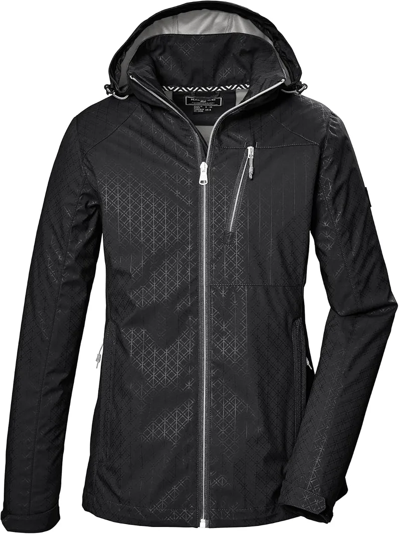 Killtec ▫️ Kos 121 Wmn Sftshll Jckt Grphic Casaco softshell/outdoor com capuz e fecho de correr para mulher