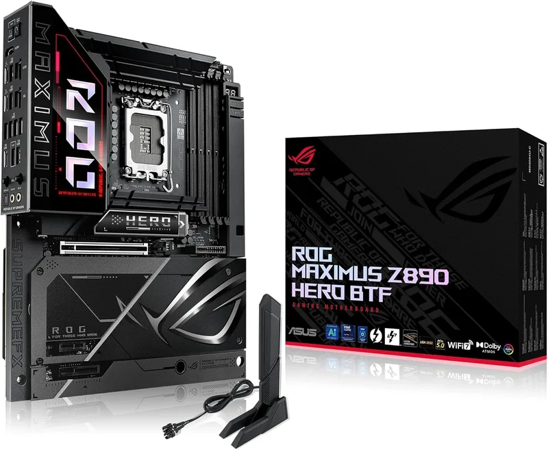 ASUS ▫️ ROG Maximus Z890 Hero BTF - Placa-mãe ATX Intel, design de conetor oculto, ranhura para placa gráfica de alta potência, 22+1+2+2+2 estágios de alimentação, DDR5, compatível com GPU PCIe 5.0 de próxima geração