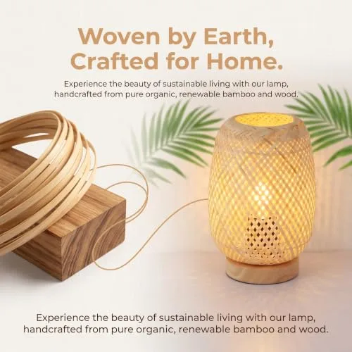 B·LED BARCELONA LED ▫️ BARCELONA LED – Candeeiro de mesa em vime e madeira «Ruka» – Design artesanal com abajur em treliça. Estilo rústico, boho natural. E27 – Candeeiro de mesa ideal para a sala de estar e o quarto. 5