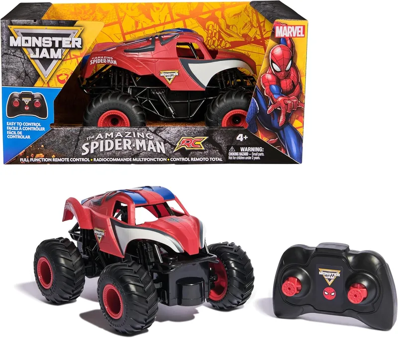 Monster Jam ▫️ O Incrível Homem-Aranha Carro telecomandado, Monster Truck Escala 1:24 - Carros RC para crianças - Brinquedos para crianças 4 anos +