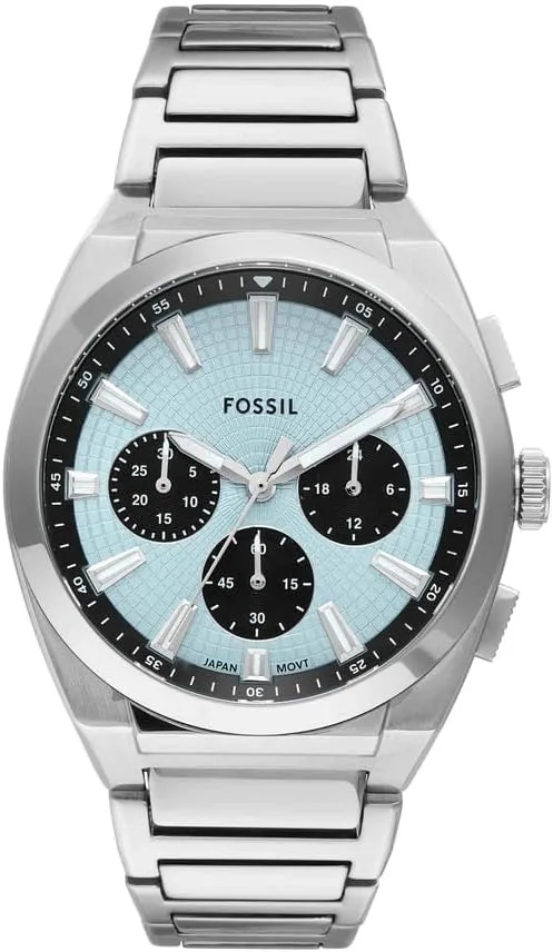 Fossil ▫️ Everett FS6105 - Relógio de pulso analógico em aço inoxidável para homem, 44 mm de diâmetro, cor prateada, prateado, bracelete