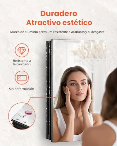 VEVOR ▫️ Armário de casa de banho com espelho, porta espelhada e prateleiras de vidro ajustáveis, instalação embutida e montagem na parede, alumínio, organizador de arrumação, 355 x 135 x 610 mm 6