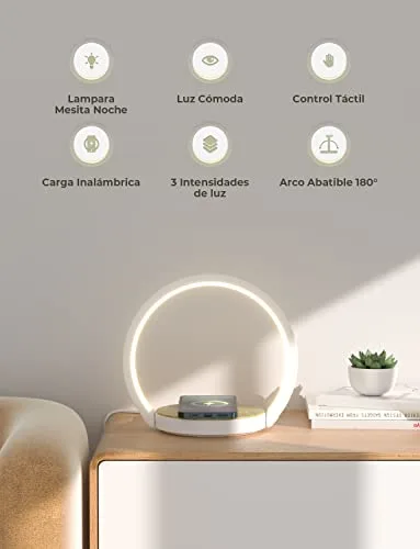 VOSFEEL ▫️ Candeeiro de mesa de cabeceira tátil, com 3 níveis de regulação, candeeiros de mesa de cabeceira com carregador sem fios, luz noturna LED, para o quarto, secretária ou presente 2