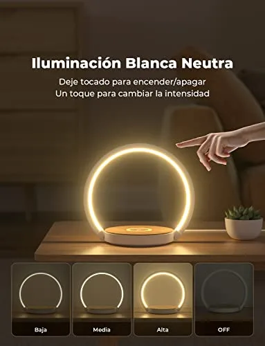 VOSFEEL ▫️ Candeeiro de mesa de cabeceira tátil, com 3 níveis de regulação, candeeiros de mesa de cabeceira com carregador sem fios, luz noturna LED, para o quarto, secretária ou presente 3