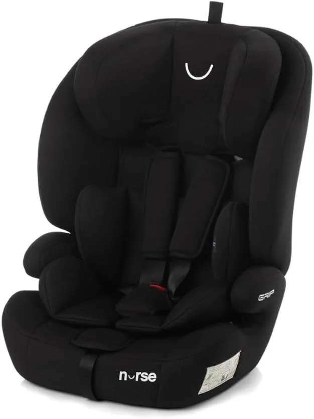 Nurse ▫️ by Jané Grip iSize Cadeira auto iSize 76-150 cm, 2-12 anos, sem Isofix, com cinto, 9 posições, Grupo 1 2 3, Preto (Cosmos)