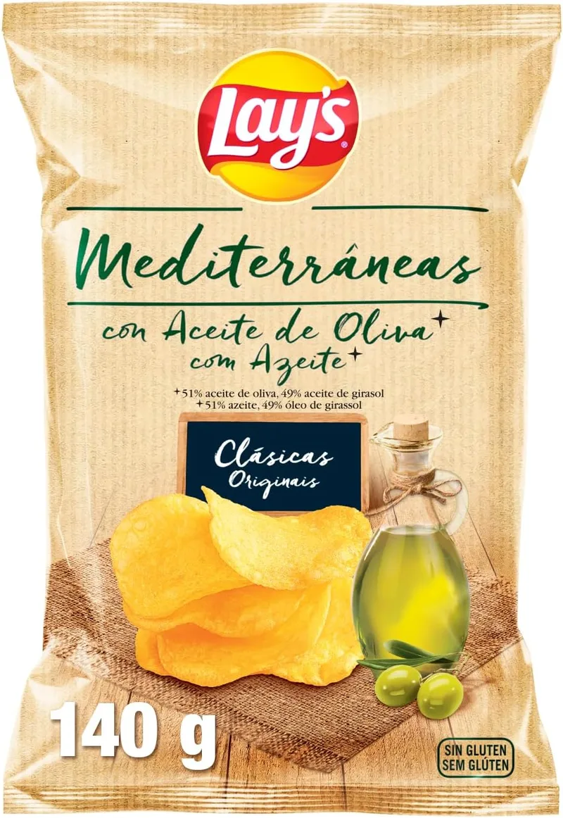 Lay's ▫️ Mediterraneas, Batatas fritas com azeite, Produto para aperitivo, embalagem individual, 140 g