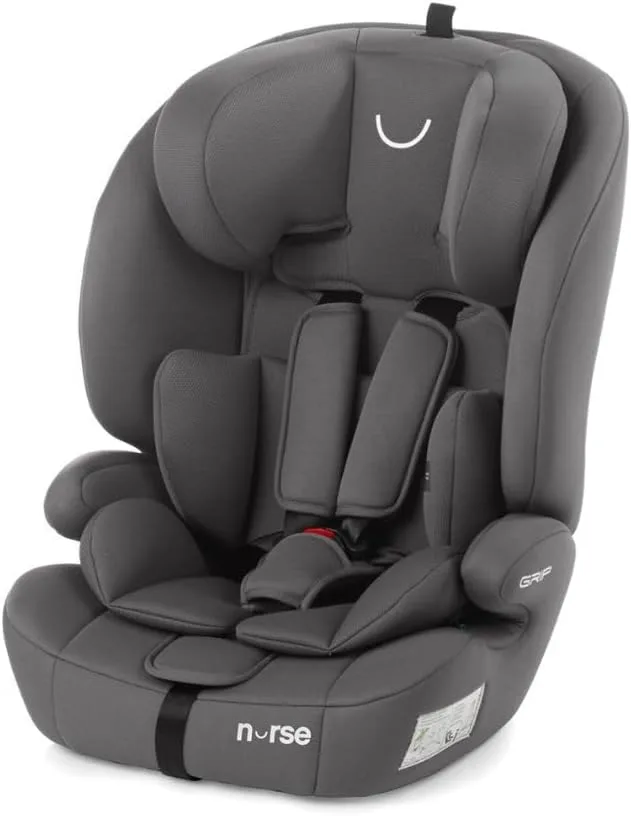 Nurse ▫️ by Jané Grip Cadeira de carro iSize 76–150 cm, 2–12 anos, sem Isofix, instalação com cinto de segurança, 9 posições, Grupo 1 2 3, cinzento (Storm)